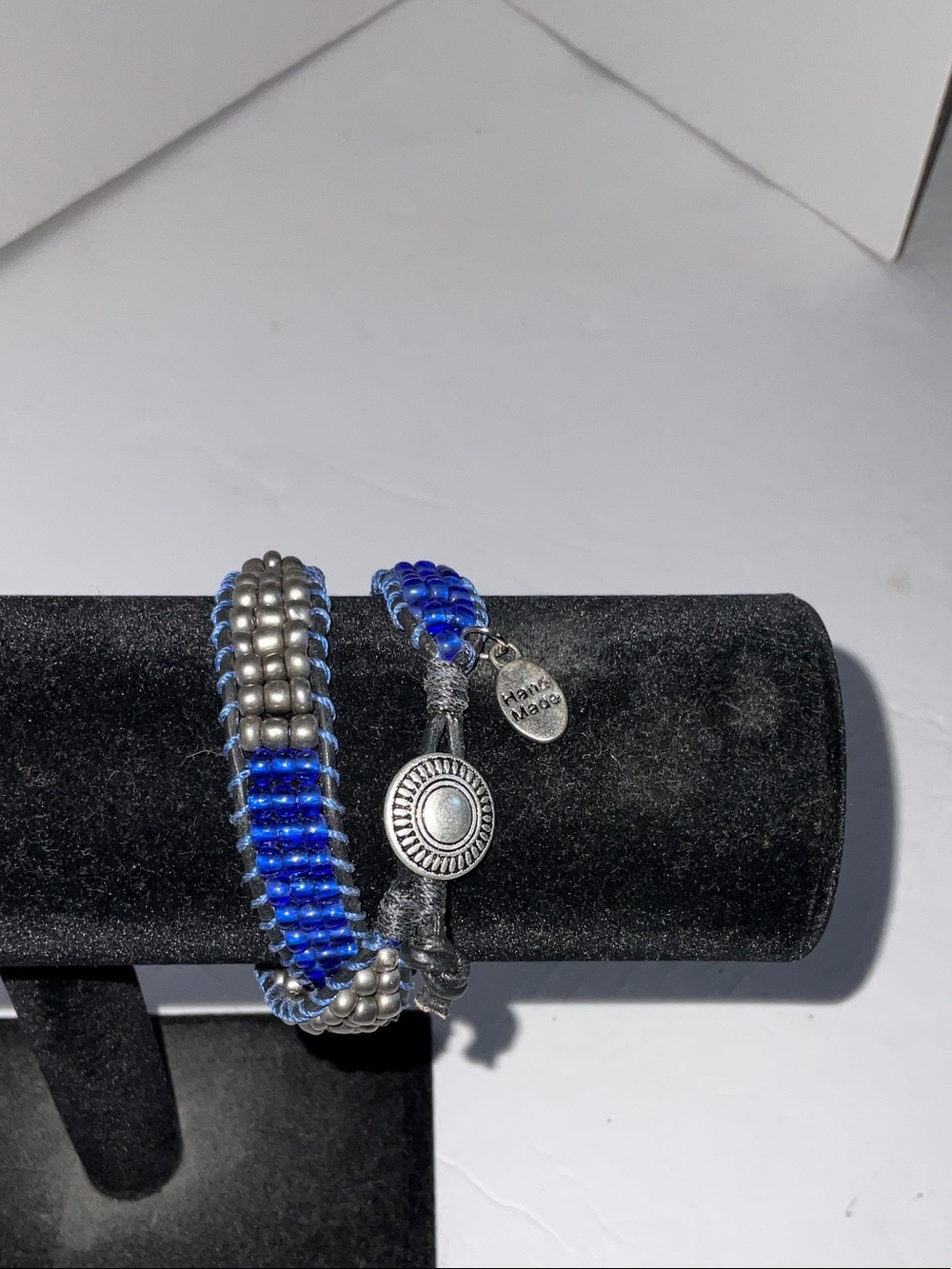 Handmade Blue/Gray Beaded Wrap Bracelet School Colors Boho Vibe